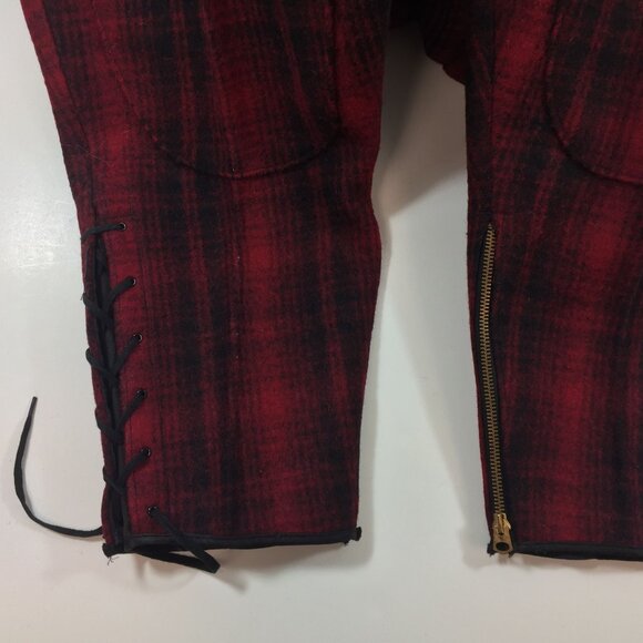 Vintage 1940s Mens Woolrich Mackinaw Red Black Plaid Pants Hunting Wool Size 46 - Picture 5 of 13
